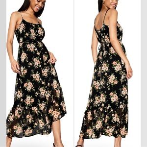 NWTS💓THE OCCASION LG💓PREMIUM LINE
BLACK FLORAL CHIFFON WAIST DEFINED MAXI DRESS